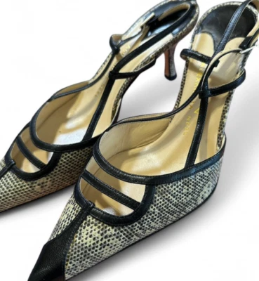 Alexandra Neel Negro Serpiente Estampado Gatito Tacones con Puntera Punta y Anklestrap 35.5 Foto 1 de 4