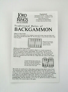 LORD OF THE RINGS BACKGAMMON GAME TRADITIONAL RULES INSTRUCTION SHEET