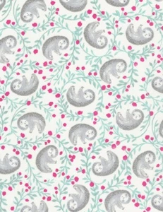 Nursery Baby Fabric - Sleeping Hedgehog & Vine White - Timeless Treasures YARD - Picture 1 of 1