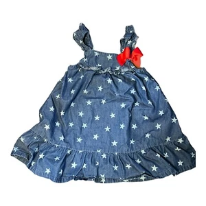 WonderKids Chambray Denim Star Dress W/red Bow Size 2T NWOT Perfect For July 4th - Picture 1 of 4