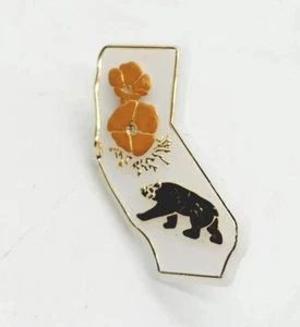 Pin de solapa de plástico blanco vintage hazaña oso dorado flor estatal amapola de California - Imagen 1 de 11