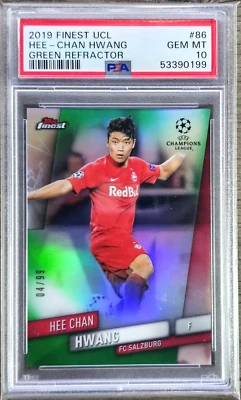 2019 Topps Finest UCL #86 Hee-Chan Hwang Green Refractor /99 RC PSA 10 GEM MT - Image 1 of 2