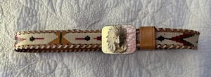 Thunderbird Belt Womens 33” - 36”Painted Leather Indian Chief Buckle Texas Steer - Picture 1 of 12
