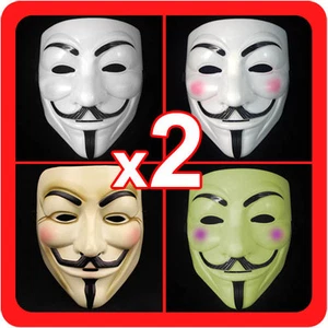 New 2 (Pair) V for Vendetta Masks Guy Faux Anonymous Mens Costume Collectors - Picture 1 of 5