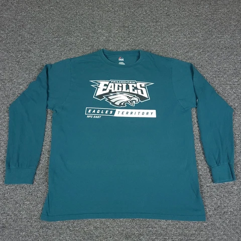 Philadelphia Eagles Mens Shirt XL Extra Large Green Long Sleeve Casual Spell Out Cover