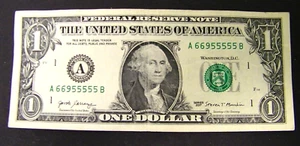 FÜNF EINER ART "5" - 1 $ Dollar Schein Federal Reserve - TRINARY - SERIENNUMMER's - Bild 1 von 2