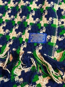 Vintage Mid Century Pendleton Woven Virgin Wool Blanket Plaid Throw Fringe 70x60 - Picture 1 of 11