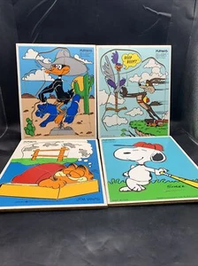 VINTAGE Lot Of PLAYSKOOL Dafy Duck Road Runner Garfield And Snoopy PUZZLES 1980s - Picture 1 of 14