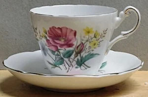 Vtg Regency English England Tea Cup & Saucer Bone China Flowers Pink Blue Yellow - Picture 1 of 5