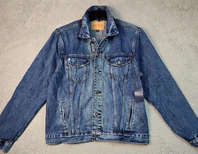 Chaqueta de Jean Trucker LUCKY BRAND para Hombres GRANDE L AZUL Denim Envejecida Abotonada Nueva con Etiquetas Foto 1 de 4