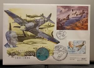 1995 Guernsey Stamps & Isle of Man 1 Crown Coin Military Aircraft FDC PNC Cover