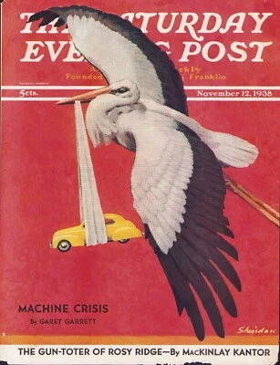 NOV 12 1938 Stork Delivery New Automobiles SATURDAY EVENING POST COVER ONLY - Image 1 of 3