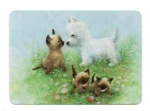 Modern wide swap card, white terrier puppy with kittens - Mint - dogs