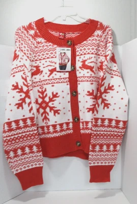 DEC 25th Suéter Mujer XL Fair Isle Navidad Cárdigan Reno Árbol Vacaciones Foto 1 de 4