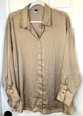 НОВЫЙ! Старый темно-синий блузка размер XL золото атласное отлива LS нарядный вечеринки верхний новый с Ярлыками - Изображение 1 из 4