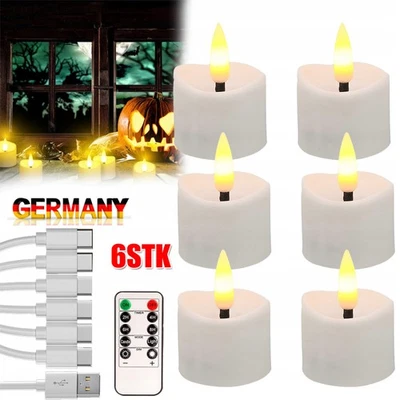 6×Wiederaufladbar Flacker LED Teelichter LED Kerzen Fernbedienung Dimmbar Timer - Bild 1 von 4