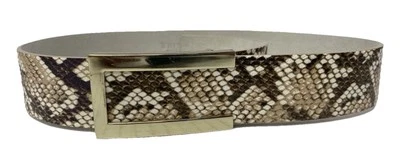 Cinturón de cuero para mujer talla pequeña White House Black Market estampado de serpiente crema Foto 1 de 4