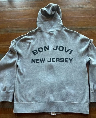 Sudadera con Capucha Bon Jovi New Jersey Tour Cremallera Para Hombre Grande Gris Calentador Bolsillos De Colección Foto 1 de 4