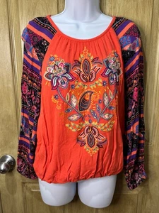Soft Surroundings Blame Rio Embroidered Boho Embroidered Top Coral Top Sz S - Picture 1 of 7
