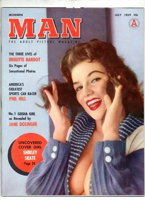 MODERN MAN JULY 1959.  BETTIE PAGE, BRIGITTE BARDOT, EARLY JACKIE COLLINS Foto 1 de 3