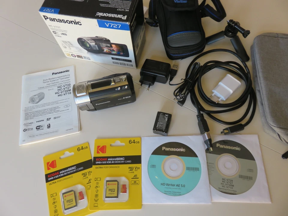 Panasonic HC-V727 [TOP] Full HD Camcorder Kamera +Großes Zubehörpaket+2 SDXC64GB - Bild 1 von 4