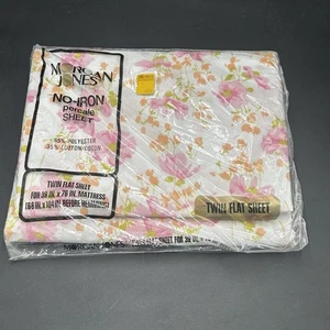 Vtg Morgan Jones TWIN FLAT Sheet Cotton Blend Pink & Orange Floral-NEW USA - Picture 1 of 2