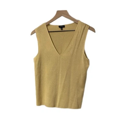 Top Akris tono dorado mezcla de seda cachemir sin mangas cuello en V Foto 1 de 4