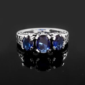 925 Sterlingsilber Rosenschliff blauer Tansanit Edelstein Schmuck Ring (alle Größen US) - Bild 1 von 3