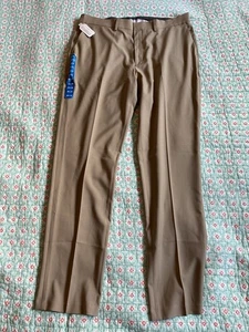 Haggar Mens Premium Stretch Beige Classic Fit Straight Leg Dress Pants 38x32 NWT - Picture 1 of 8