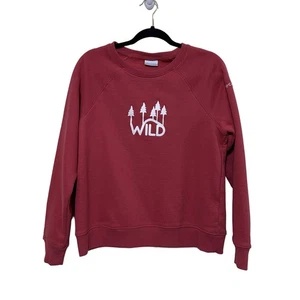 Columbia Women Medium Red Crew Neck “Wild” Fleece Sweatshirt Gorpcore Outdoor - Picture 1 of 4