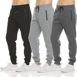Mens 3 Pack Fleece Active Athletic Workout Jogger Sweatpants for Men with Zipper - Picture 1 of 6
