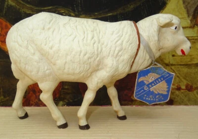 Superbe rare mouton ancien Petitcollin celluloïd avec son étiquette - Photo 1/4