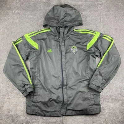 Adidas SEATTLE SOUNDERS детей большой 14/16 FC серый команды ветровка куртка пальто - Изображение 1 из 4