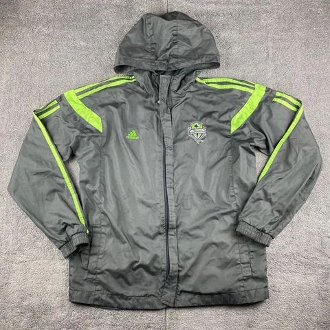 Adidas SEATTLE SOUNDERS Kids Large 14/16 FC Gray Team WINDBREAKER JACKET Coat Cover