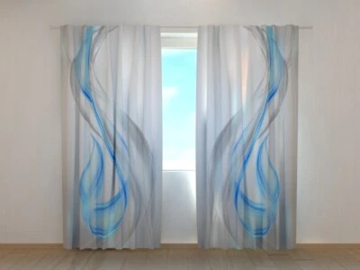 Cortina Abstracta Gris y Azul Ondas, Persiana Moderna con Gris Azul Ondas Abstractas Foto 1 de 4