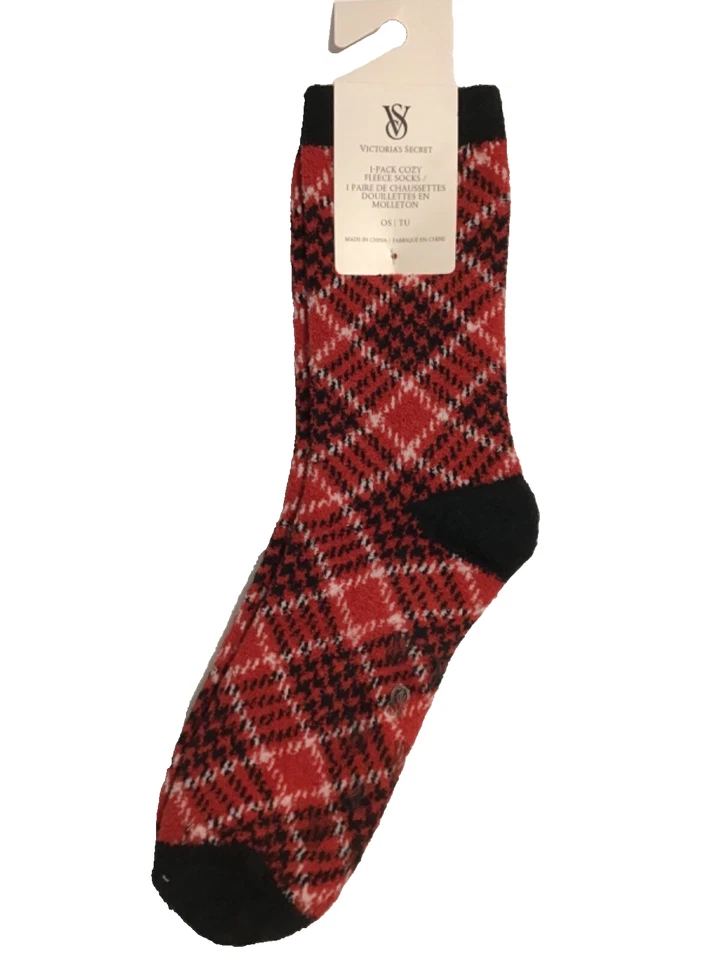 Victoria’s Secret Marshmallow Socks Red Plaid One Size Super Soft! NEW - Image 1 of 4
