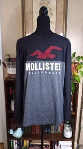 New Hollister California Black and Gray Long Sleeve T-Shirt Embroidered Woman S - Picture 1 of 10
