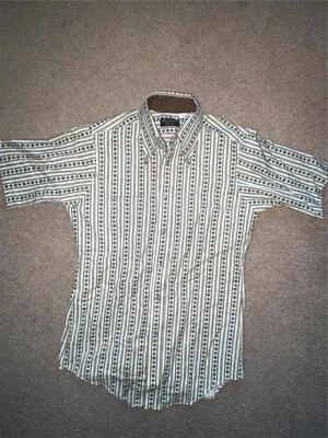 CAMISA DE COLECCIÓN AÑOS 60 70 PARA HOMBRE 14.5 PEQUEÑA A RAYAS GEOMÉTRICAS BOTÓN DISCOTECA MANGA CORTA Foto 1 de 4