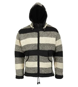 Herren Strickjacke Schurwolle Fleecefutter abnehmbarer Kapuze Hippie Goa Wolle - Bild 1 von 1