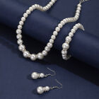 3Pcs/Set Elegant Women Faux Pearl Necklace Hook Earrings Bracelet Jewelry Se Bii