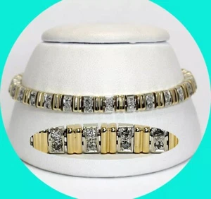 Diamond Etruscan Style Bracelet .72CT 14K Multi Tone Gold 7.5” Long - Picture 1 of 7