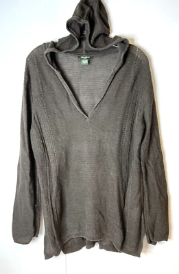 Eddie Bauer Womens Large Pullover Cotton Blend Brown Hooded Sweater V-Neck - Image 1 of 4