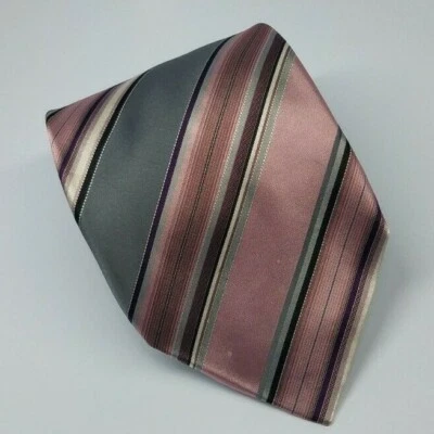 Gravata masculina Geoffrey Beene seda listras rosa cinza 58 x 3,5/8 - Imagem 1 de 4