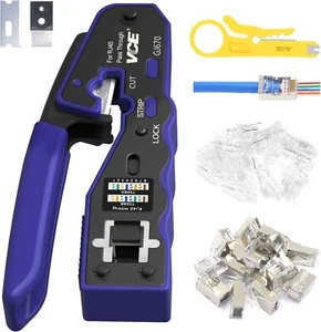 GJ670BL Crimp Ethernet Crimping Tool with RJ45 Connectors & Protection Boots - Afbeelding 1 van 9