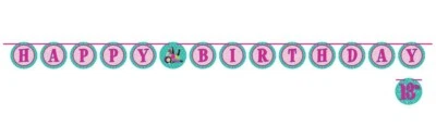 Sparkle Spa Birthday Party Ribbon Banner 13th Beauty Makeup Icons 10' - Image 1 of 2