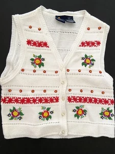 LizSport Claiborne Damen weiß bestickt Perlen Weste P Petite Floral neu ohne Etikett - Bild 1 von 10