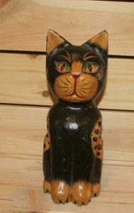 Vintage Handschnitzerei Holz Katze Statuette - Bild 1 von 10