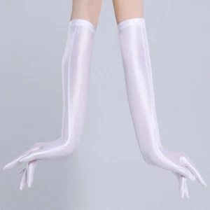 Women's Satin Shiny Wet Look Bridal Prom Wedding Party Costume Long Opera Gloves - Picture 1 of 15