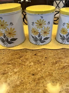 Beautiful/Mid century/ Metal Canister Set/4/Daisies/ - Picture 1 of 24