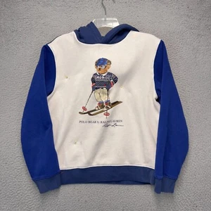 Polo Ralph Lauren Polo Bear Ski Hoodie Boys XL White Blue Graphic FLAWS - Picture 1 of 12
